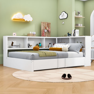 Full-Size Metal Daybed with Twin Trundle, Built-In USB Ports, and Storage Shelves by Latitude Run