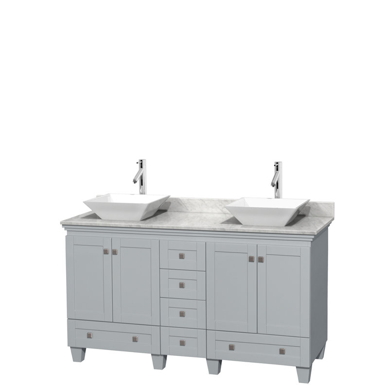 Ensemble de meuble-lavabo double 60 po Acclaim, Marbre ivoire, Blanc