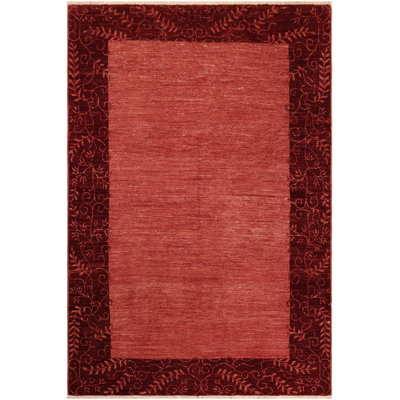 Tapis rouge floral en laine noué à la main 5 pi 10 po x 8 pi 0 po Floral