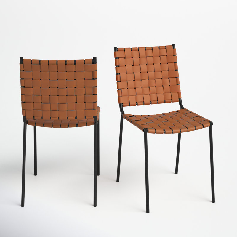 Chaise d'appoint rembourrée Ryland, Cuir véritable cognac, Noir