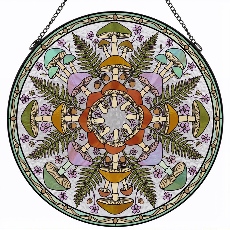 Panneau de vitrail Mushroom Mandala, 7,8 heures, H 7,8 po