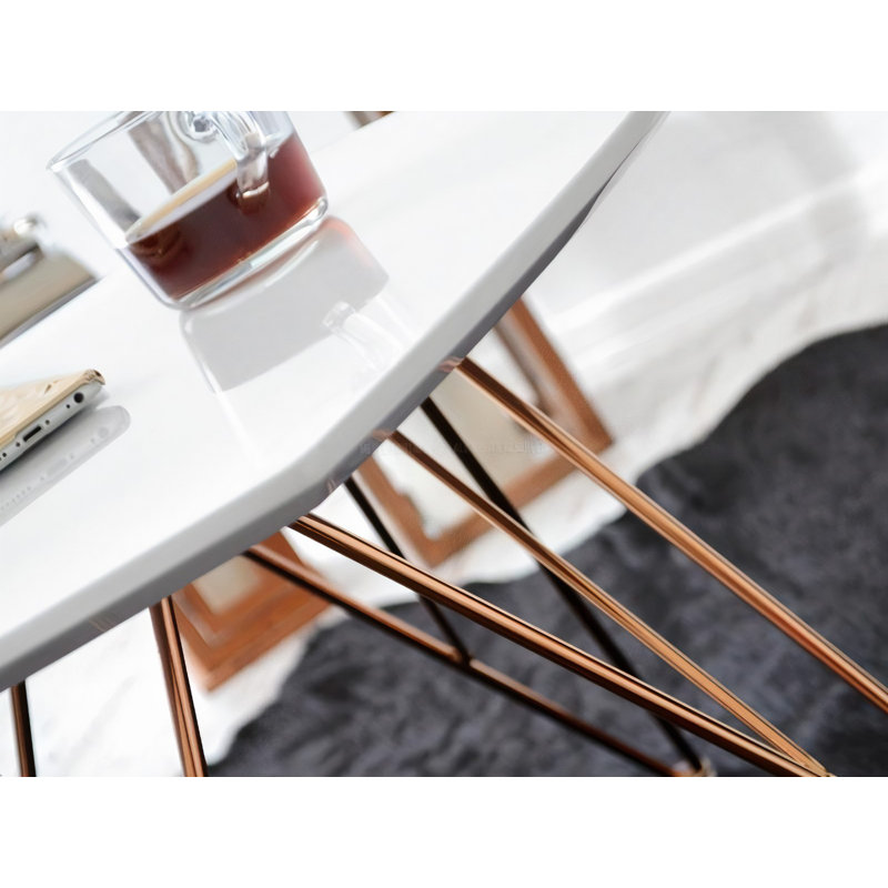 Ceja Four Leg Coffee Table, 39cm H x 57cm W x 56cm D, White, Copper