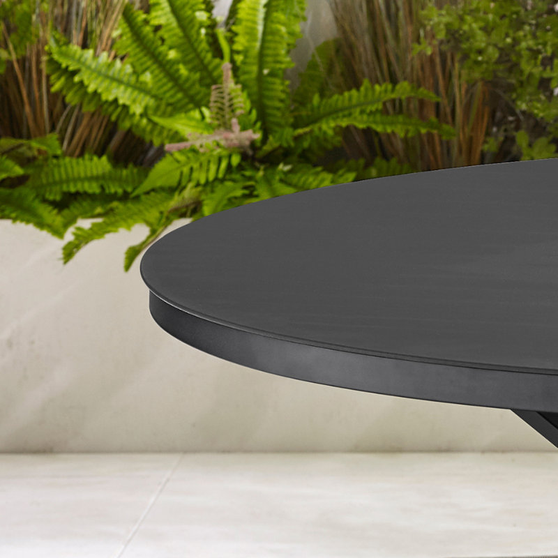 Rosston Round Garden Dining Table for Modern Outdoor Patio - Elegant Chic Design, Black