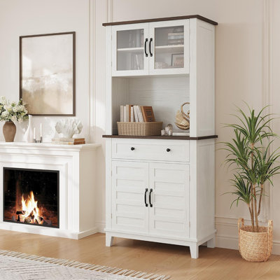 Armoire de cuisine de 72 po de hauteur dans le salon, armoire-bar avec support pour micro-ondes, armoire avec portes en verre et tiroirs