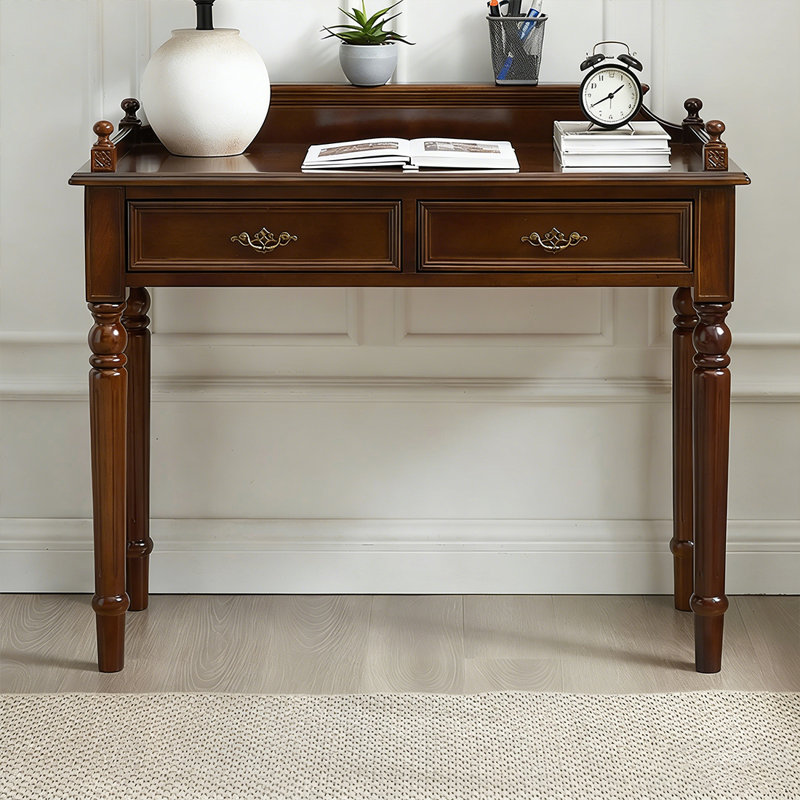 Nut-brown Rectangular Solid Wood with 2 drawers desk, 29.92" H x 35.43" W x 17.72" D