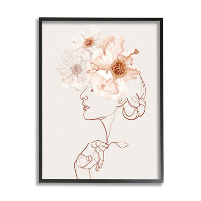 «Delicate Pink Flower Blossoms Woman», dessin au trait par Ros Ruseva - impression