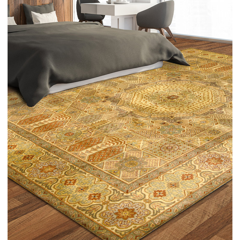 Hand Knotted Wool Area Rug in Cream