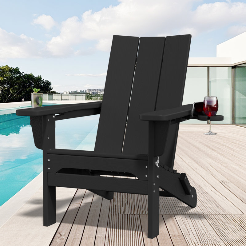 Chaise Adirondack pliante Wolak avec porte-gobelet, Noir