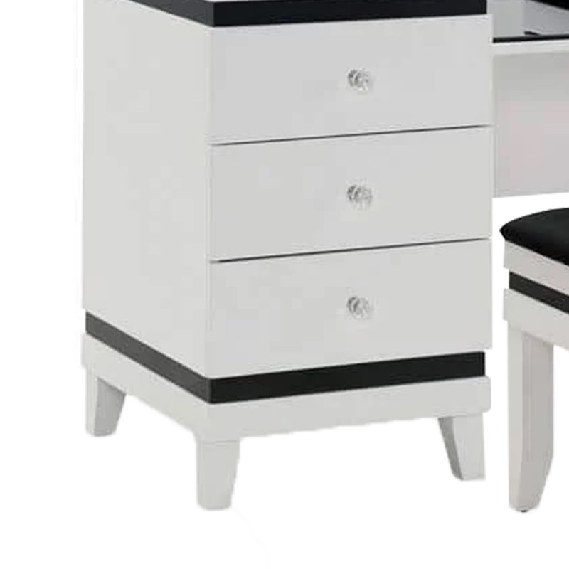 Ensemble coiffeuse Denna avec tabouret, miroir lumineux à trois volets, table en verre noir