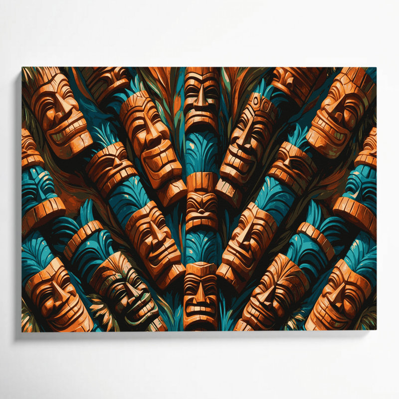 Tiki hawaïen, art mural sur toile brun, H 24 po x l 36 po