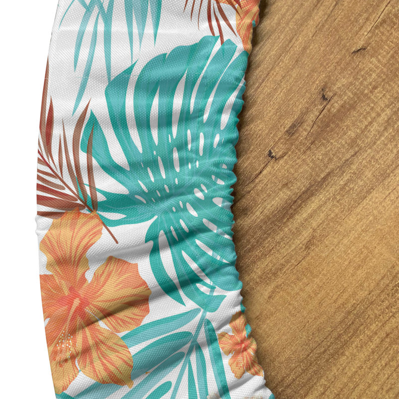 East Urban Home Aloha Fitted Round Tablecloth Orange Turquoise, 47.24" Round