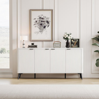 62.9 inch Flute Sideboard Cabinet with Adjustable Shelf, Curved Accent Cabinet with Metal Legs