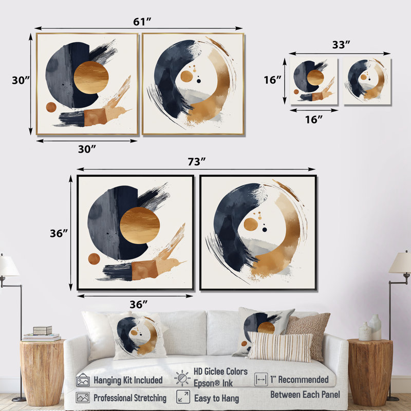 Symétrie de lever de soleil géométrique brun et noir I - formes abstraites - art mural moderne, 2 pièces, Noir
