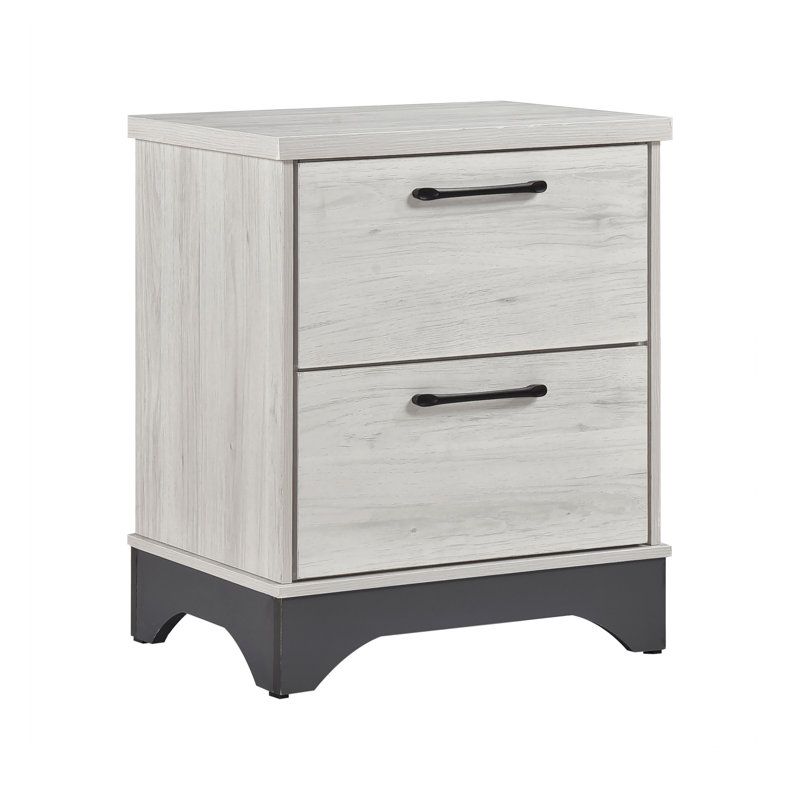 Table de chevet contemporaine à 2 tiroirs en chêne blanc et gris à 2 tiroirs pour chambre à coucher 1 pièce