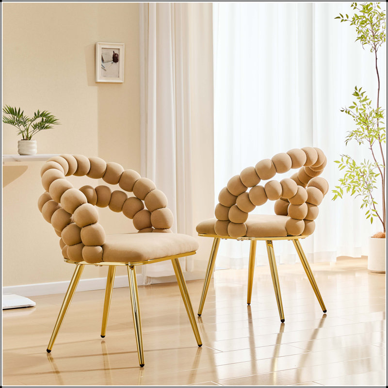 Chaise de salle à manger moderne en velours avec pieds dorés - ensemble de 2, Brown