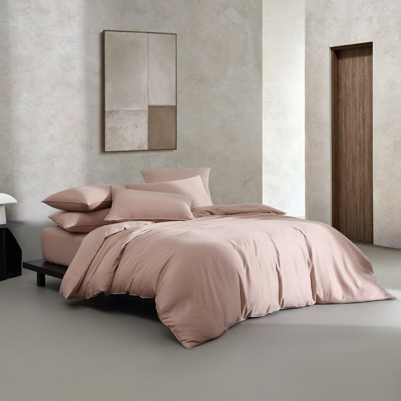 Calvin Klein Organic Earth Solid Cotton Duvet Cover Set, King Duvet Cover + 2 King Shams, Light Pink