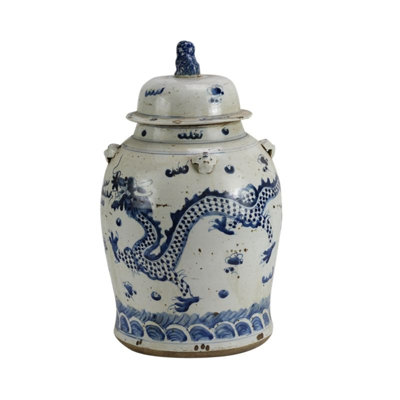 Pot à gingembre en porcelaine bleu / blanc intérieur / extérieur