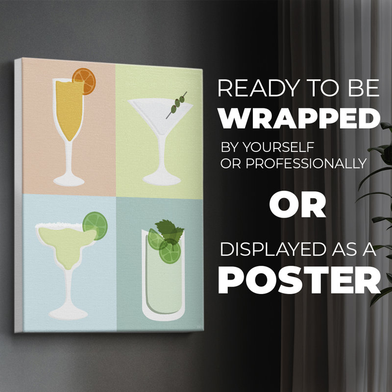 Colorblock Cocktails I -Canvas Print Only - NOT FRAMED, 18" H x 12" W