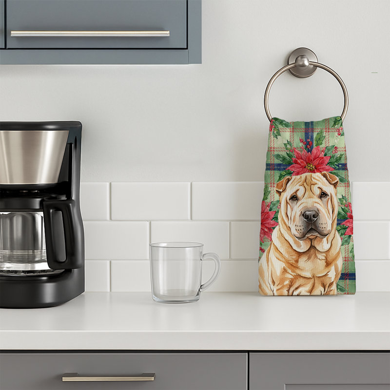 Red Shar Pei Christmas PoinsettIas Kitchen Towel, Red Shar Pei