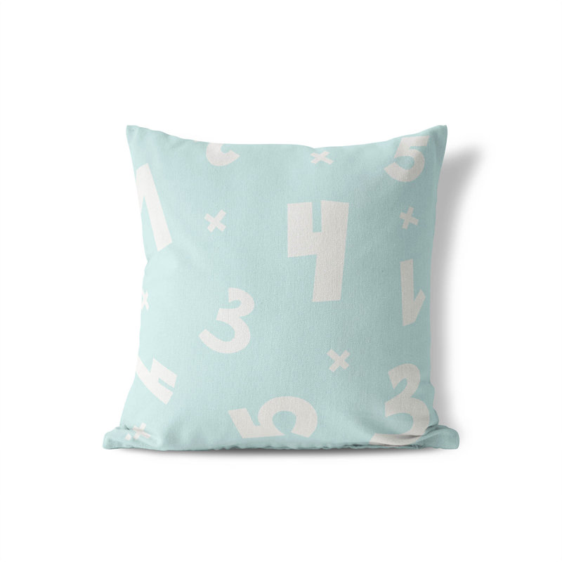 Coussin Numéros, Bleu clair / bleu / ivoire, H 18 po x l 18 po