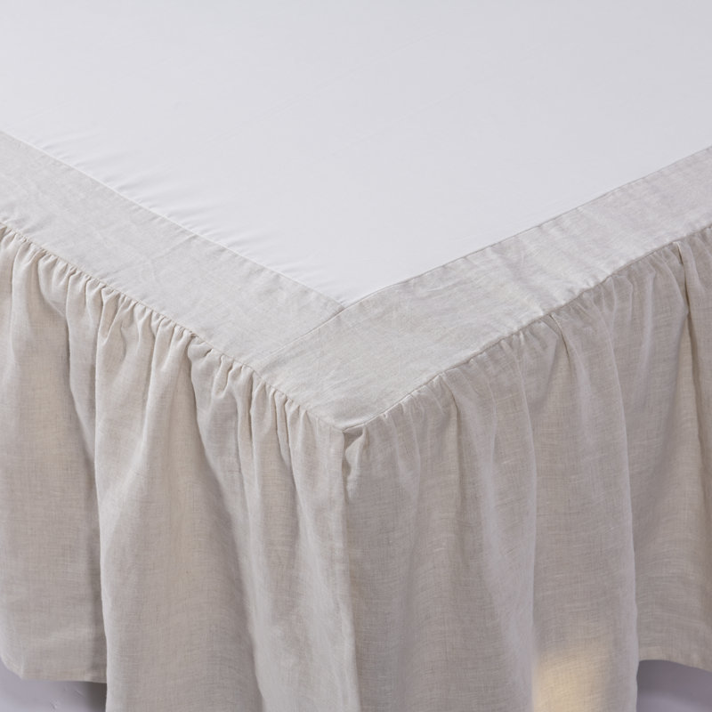 100% Linen Ruffled Bed Skirt，16 Inches Drop, Washed French Linen Dust Ruffle, OEKO-TEX STANDARD 100 Certified, Natural, King
