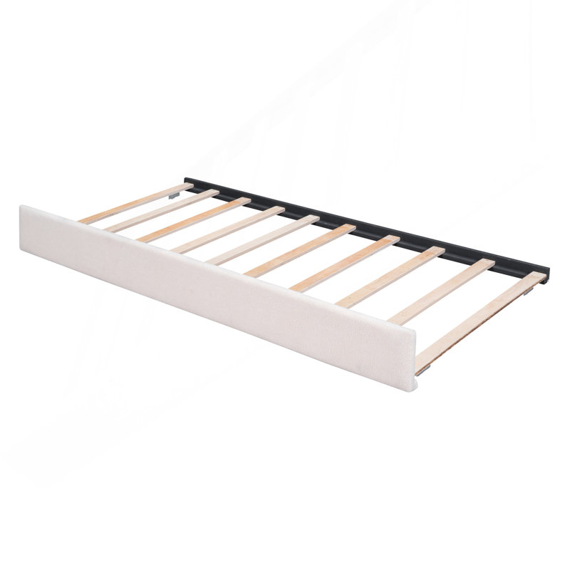 Lit plateforme tapissier avec lit gigogne double Teddy, Beige
