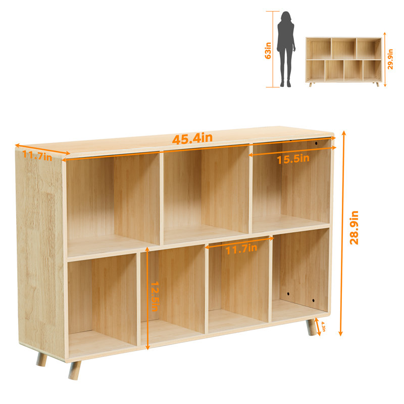 Bibliothèque en bois, bibliothèque à 2 niveaux, 7 compartiments de rangement, bibliothèque ouverte avec pieds pour le bureau personnel, le salon, le bureau
