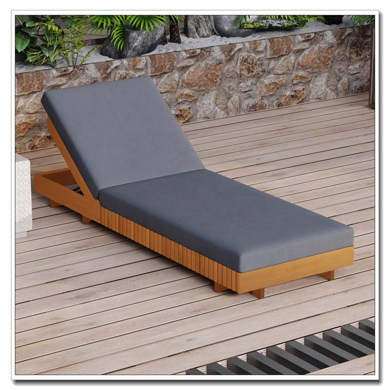 Solid Wood Lounge Chaise, Copper,Teak+Dark Grey Cushion1