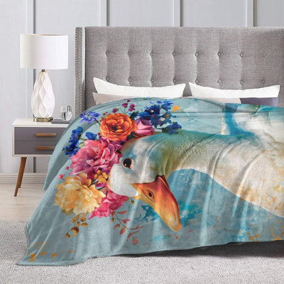 Ultra Soft Throw Blanket Duck Floral Flannel Lightweight Cozy Warm Throw Blankets for Couch Bed Sofa Room Decor Gifts All Season 50"X60"
