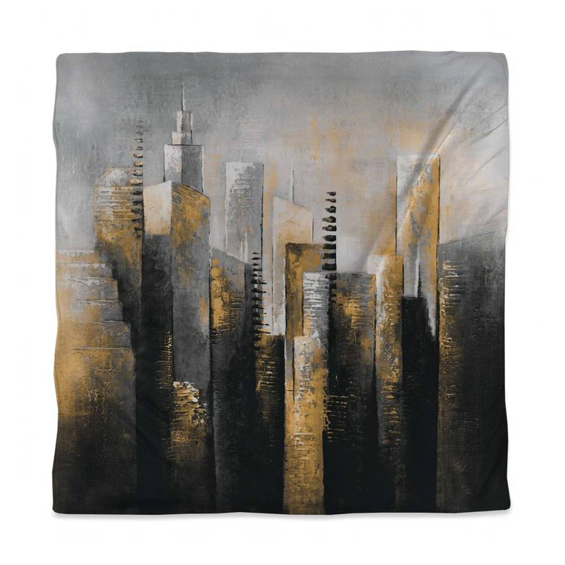 Contemporary Gray Queen Duvet Cover | Abstract Gold Design