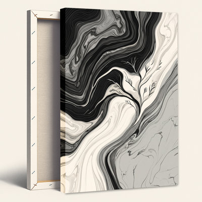 Black and White Abstract Swirling Lines Canvas Wall Art