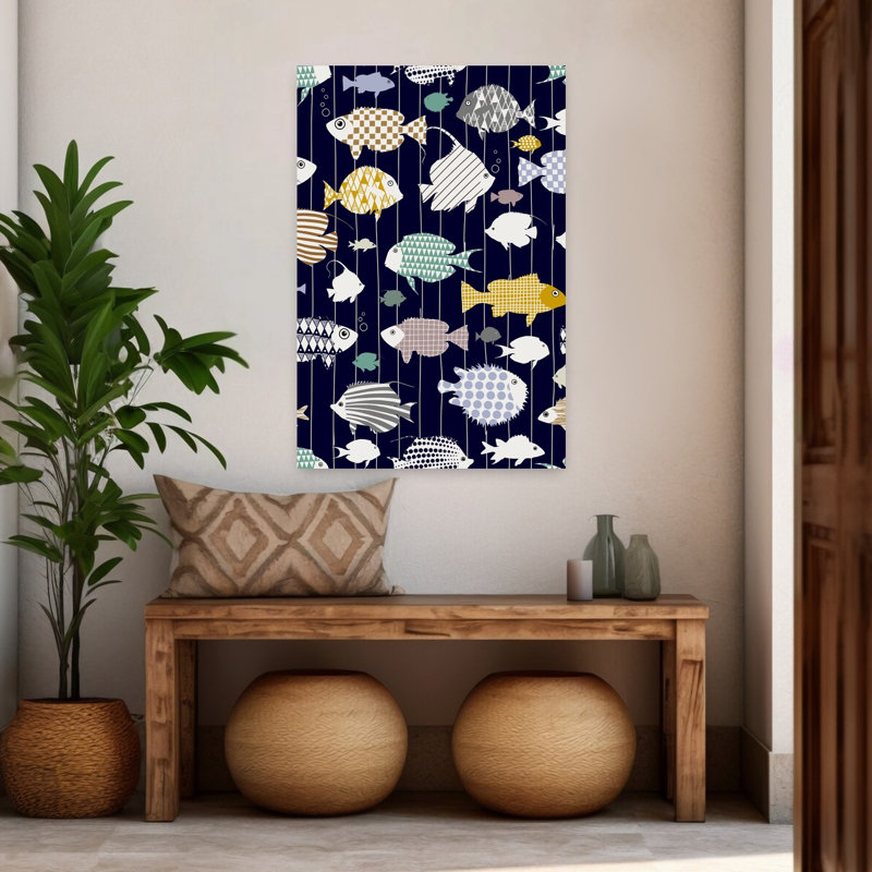 Poissons océaniques fantaisistes, abstraits, colorés, géométriques, nature, impression d'art mural, H 48 po x l 32 po