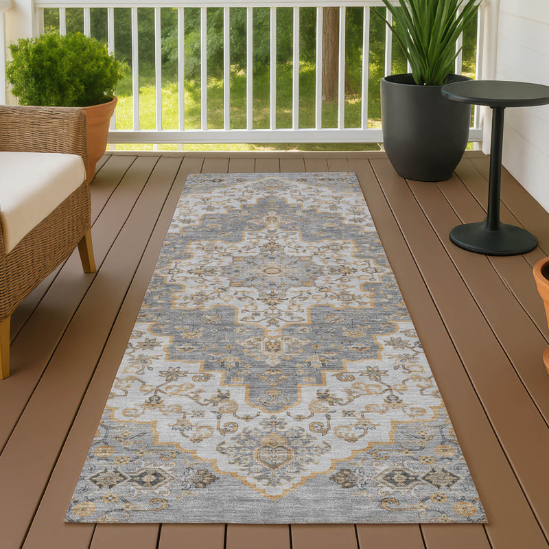 Tapis lavable à la machine intérieur / extérieur ACN2486, Argent argent, Tapis de couloir 2 pi 3 po x 7 pi 6 po