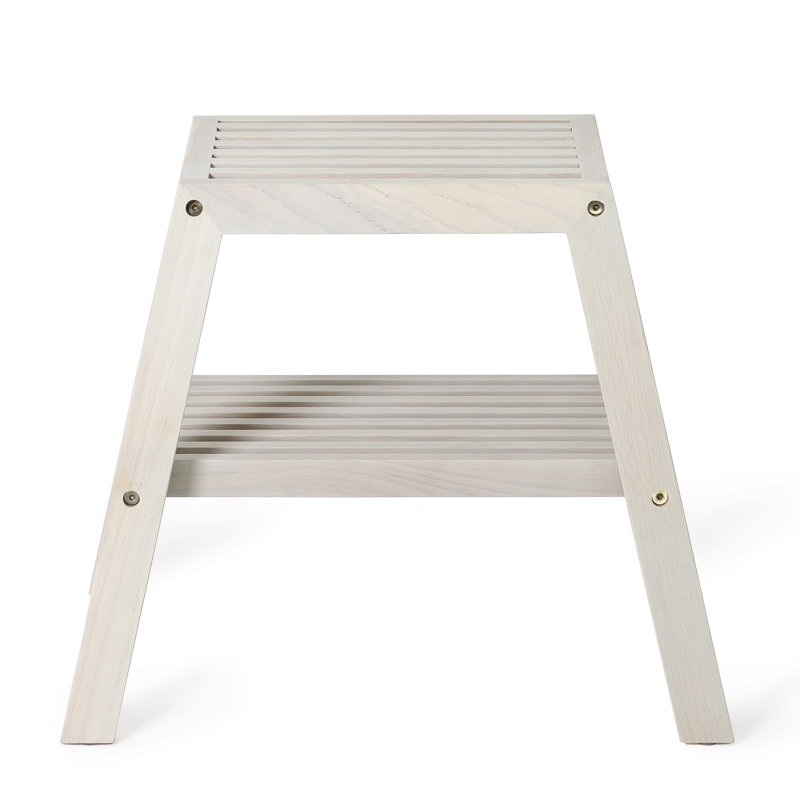 Belinda Solid Wood Accent Stool, Oyster White