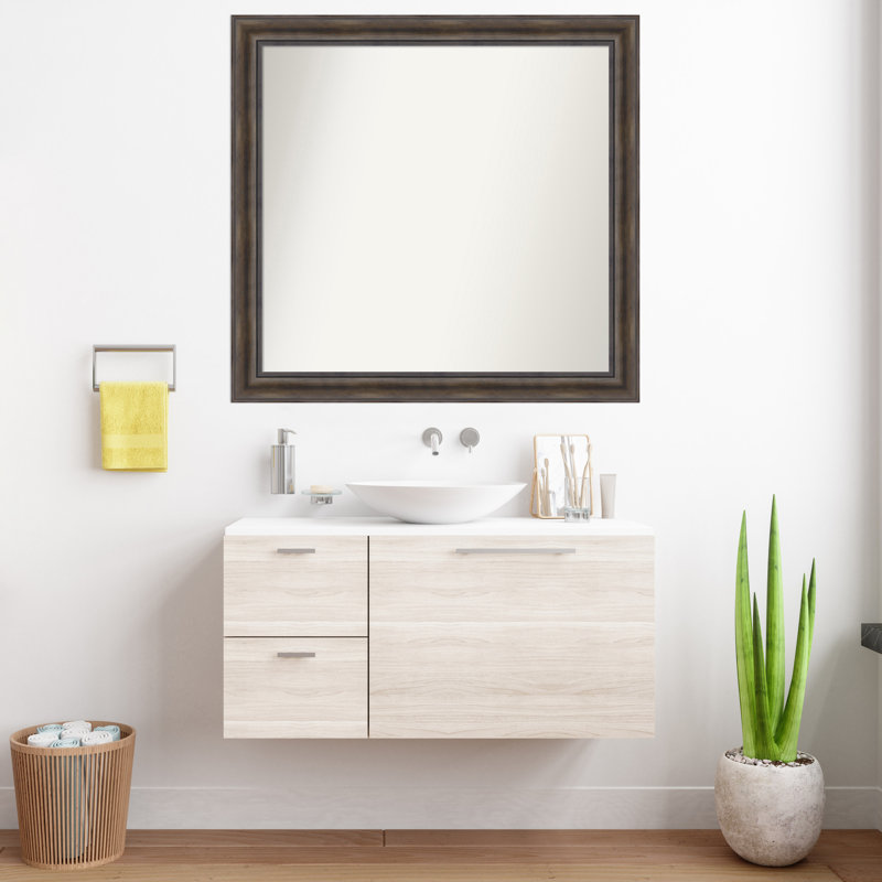 Miroir mural en bois massif Bostynn, Rectangle, H 37,5 po x l 39,5 po