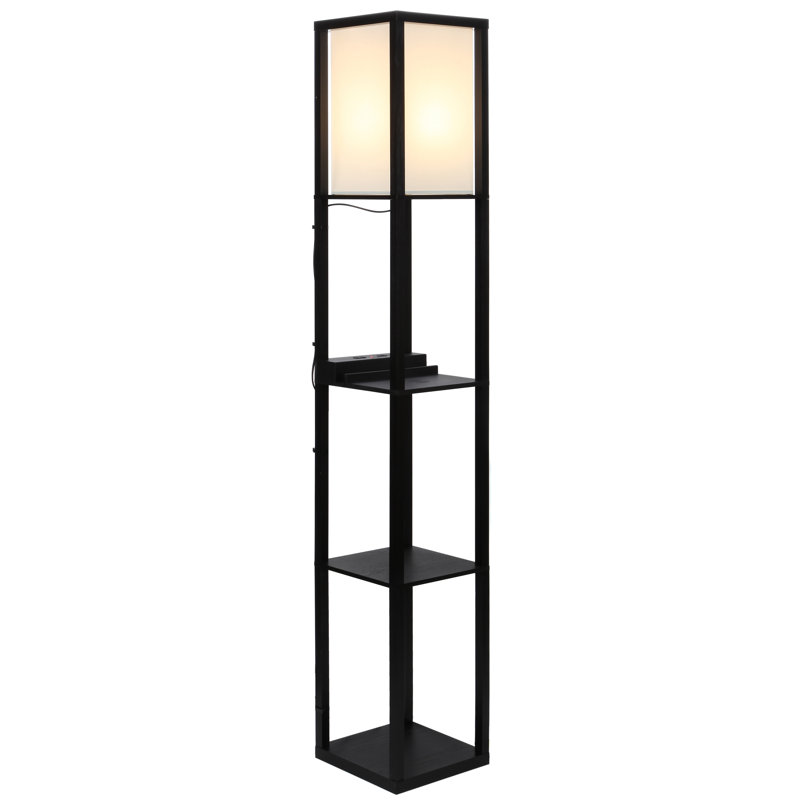 Maxwell Smart Shelf Floor Lamp with Wireless Charger, Black, 63"