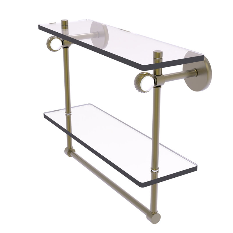 Tablette à 2 niveaux en verre Margolis, H 12,8 po x l 16 po x p 5,6 po, Laiton antique