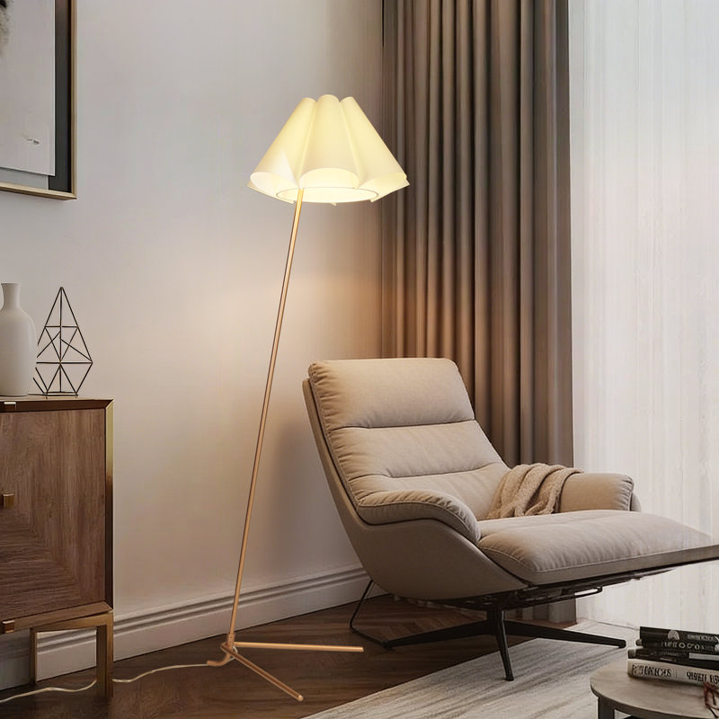 1-Light 66.4’’ H Arched Fabric Gold Floor Lamp With Foot Switch, Gold
