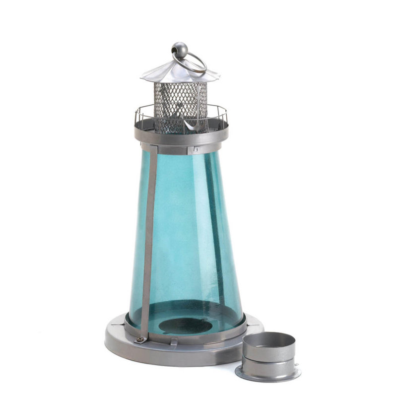 Lampe bougie tour de verre bleu