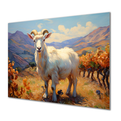 «White Caprine Goat Charm Meadows II - Chèvre, art mural en métal MT134262