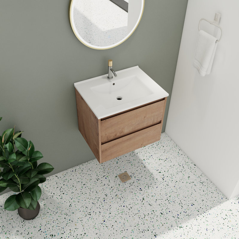 24.47 " W Free Standing Wall Mounted 1 Single Vanity Bathroom Vanity With Ceramic Top
