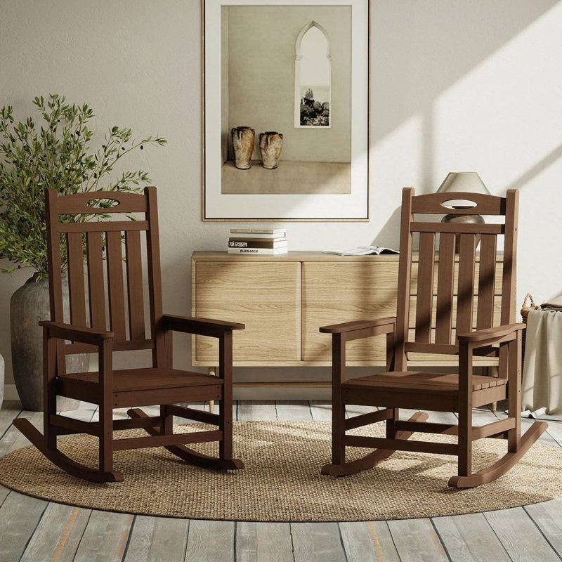 HDPE Patio Rocking Chair Set of 2, Brown