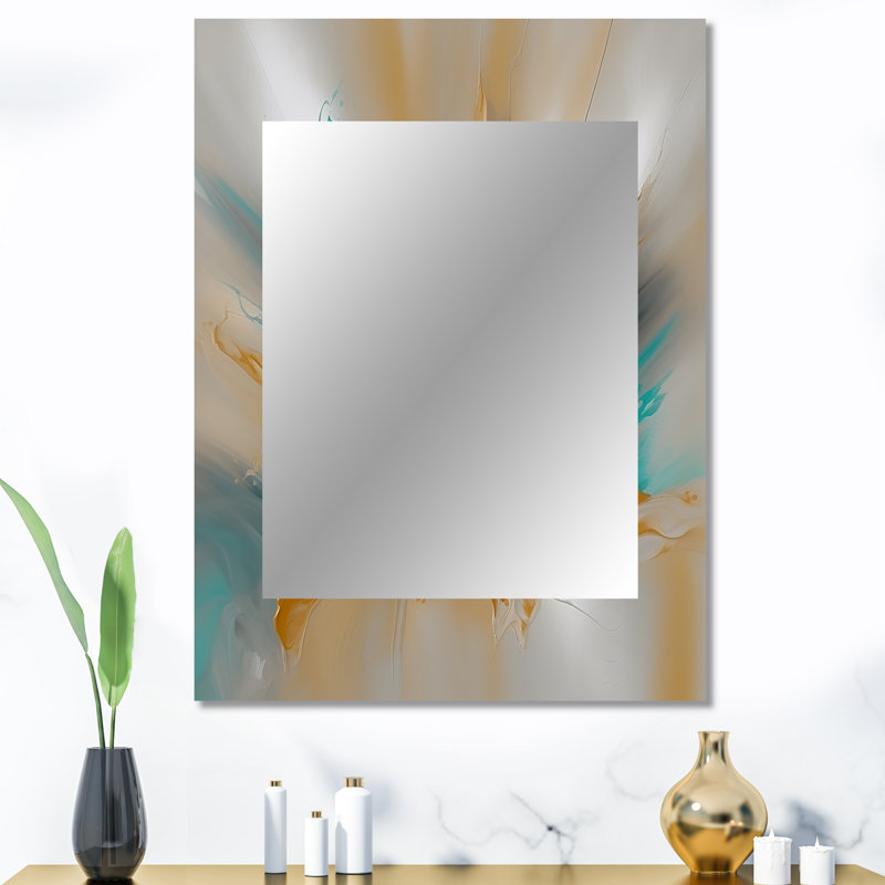 Marbre jaune et turquoise Fuild Ink - grand miroir mural en marbre, miroir décoratif jaune, impression d'art en métal