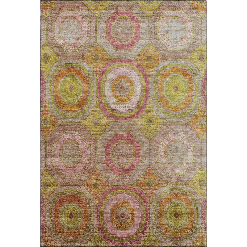 Premium Machine Washable Mayfield Panel Rug, Orange, 10' x 14'