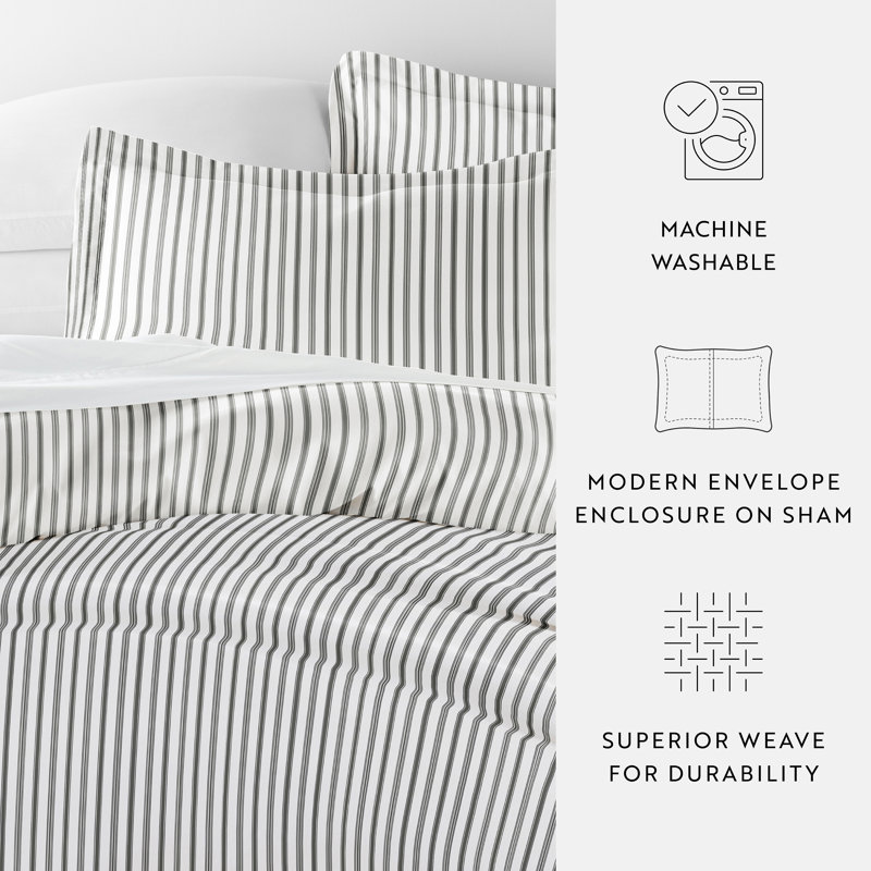Gray and White Striped Microfiber King/California King Duvet Cover Set