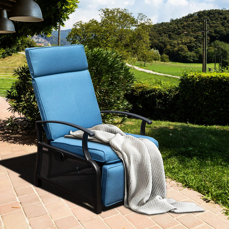 Méridienne réglable pour l'extérieur avec table rabattable, bleu marine, capacité de charge de 350 lb