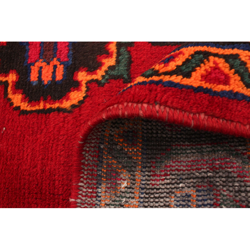 Tapis de couloir en laine noué à la main des années 1980 de conception unique 3 pi 11 po x 10 pi 6 po Tapis décoratif rouge