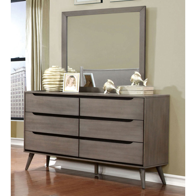 Commode double 6 tiroirs avec Miroir chilhowee, Gris