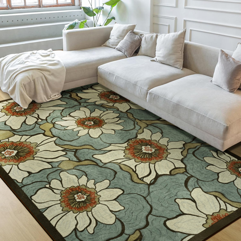 Fillender Floral Area Rug Washable Rug Non-Slip Colorful Flowers Floor Carpet For Living Room Bedrooms Decor