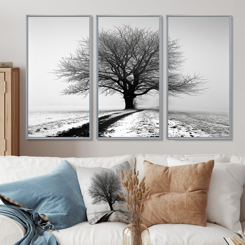 Vierge - arbre, impression d'art mural monochrome, Encadrement argenté, H 32 po x l 48 po x P 1 po